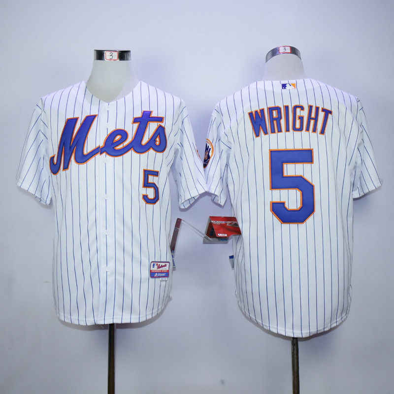 Men New York Mets 5 Wright White Stripe MLB Jerseys